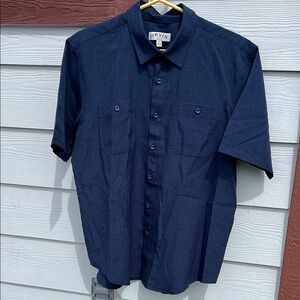 Orvis navy Blue Casual Button up  Shirt short sleeve 2 pockets Sz Large